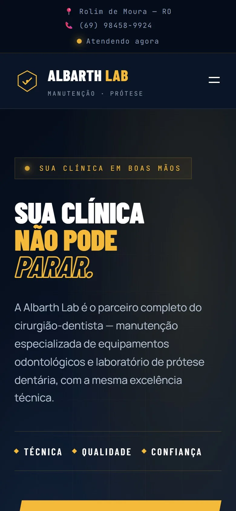 Site da Albarth Lab no celular